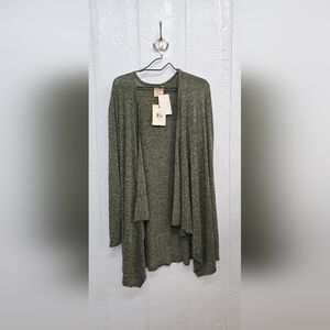 New Grace And Emma 2X Green Open Front Women's Cardigan